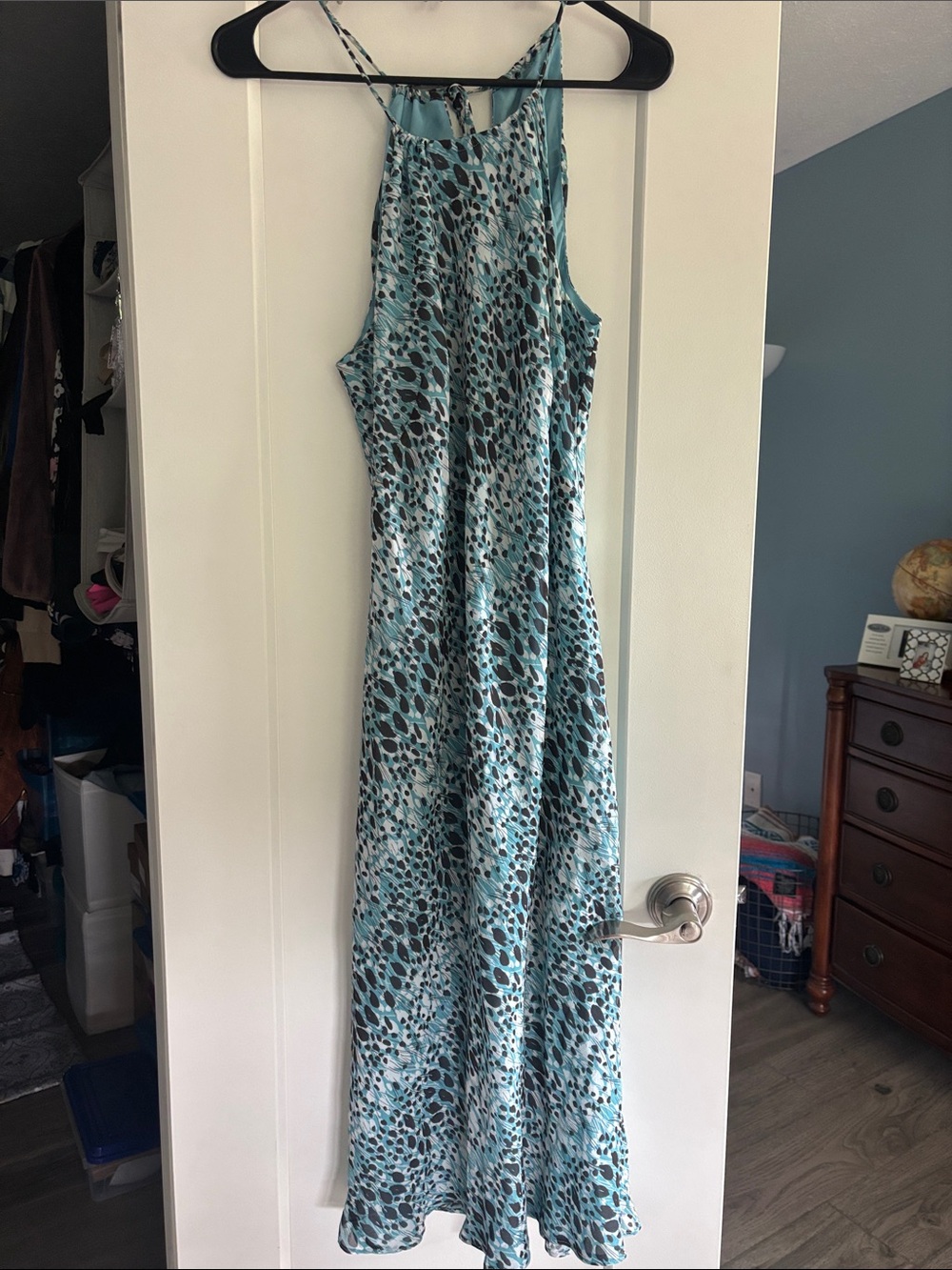 Ann Taylor Aqua Animal-Print Halter Maxi Dress